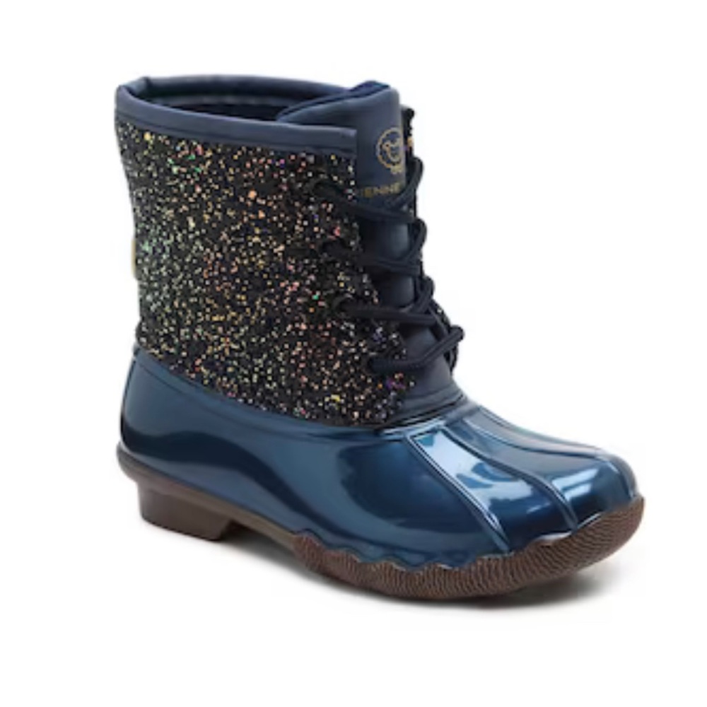 NWOT Adrienne Vittadini girl glitter blue duck rain boots